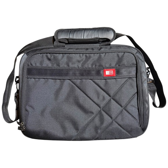 Case Logic Laptop Bag Shoulder Messenger Work School Travel Black Red Trim - Picture 1 of 8